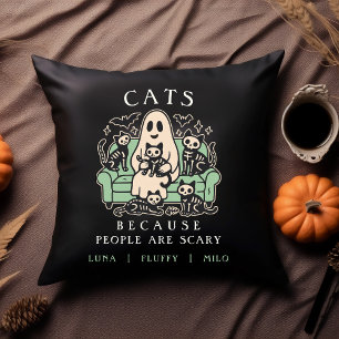 Rolig Halloween Katt och Spöke Kastkudde Kudde
