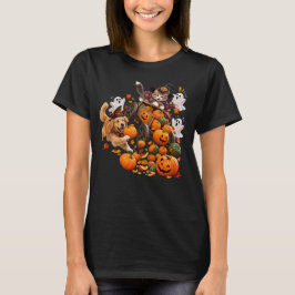 Rolig Halloween Katt Pumpa Kärra Kaos Hund Räddnin T Shirt