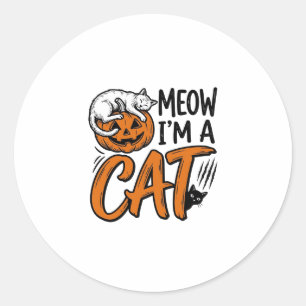 Rolig Halloween Katt Pumpa Typografi T-Shirt Desig Runt Klistermärke