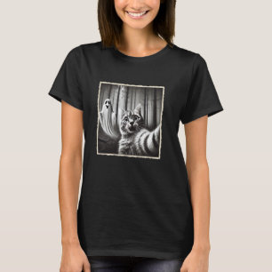 Rolig Halloween Katt Selfie Med Spöklik Halloween T Shirt