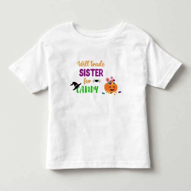 Rolig Halloween Kommer Byta Systern Mot Godis T Shirt (Framsida)