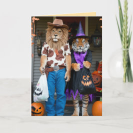 Rolig Halloween-kort med lejon/tiger Helgkort