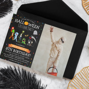 Rolig Halloween Kostym Barn Födelsedagsfest Foto Inbjudningar