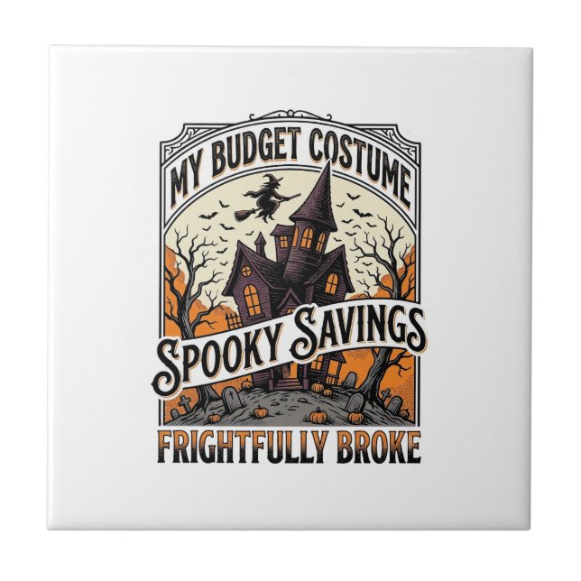 Rolig Halloween-kostym Trasig Häxa Spökhus  Kakelplatta (Framsidan)