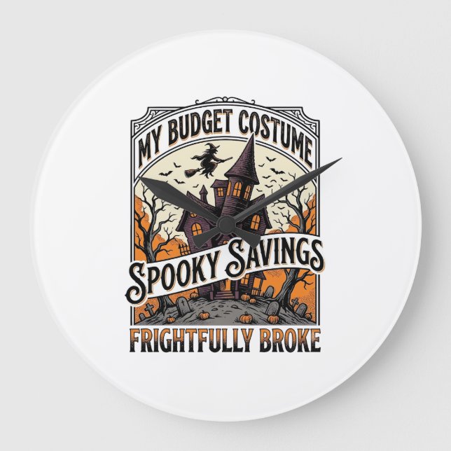 Rolig Halloween-kostym trasig häxa spökhus  Stor Klocka (Framsida)
