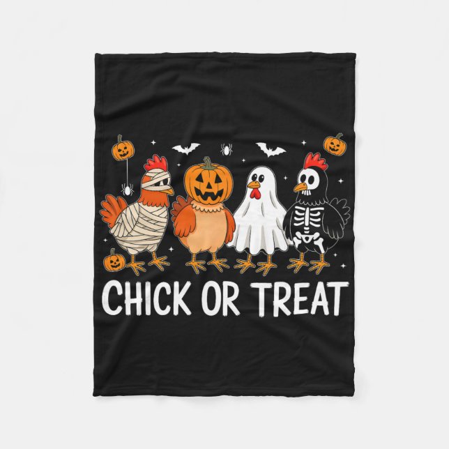 Rolig Halloween-kyckling Pumpa Chick Eller Behandl Fleecefilt (Framsidan)