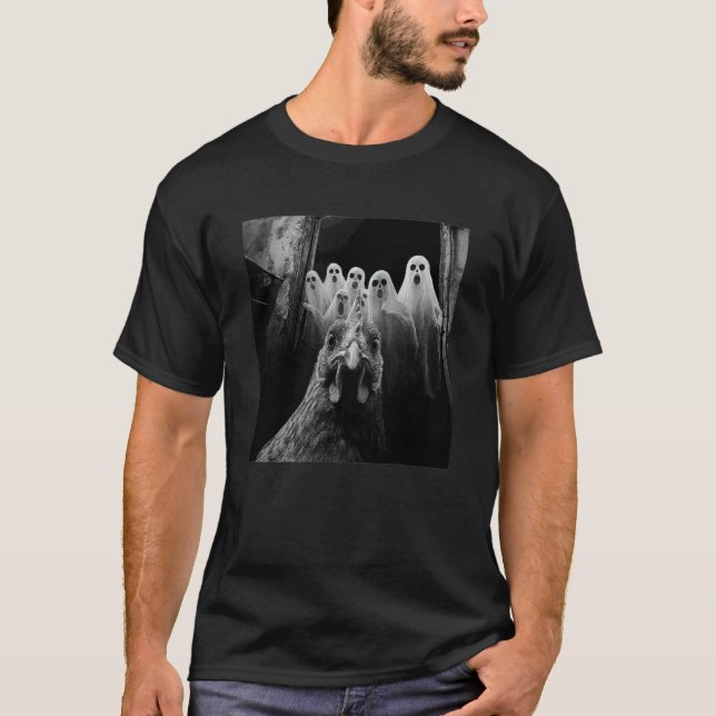 Rolig Halloween Kyckling Selfie Med Spöken T Shirt (Framsida)