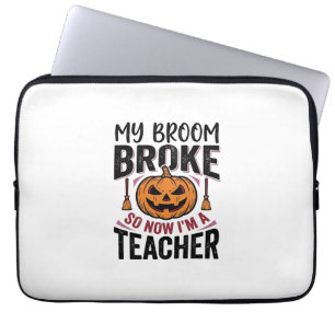 Rolig Halloween Lärar Kvast Bruten Vektor Design_ Laptop Fodral