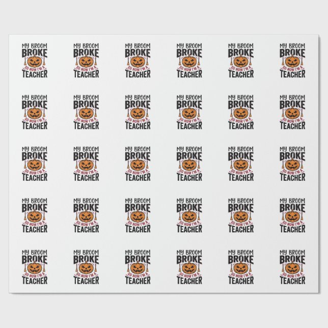 Rolig Halloween Lärar Kvast Bruten Vektor Design_ Presentpapper (Platt)