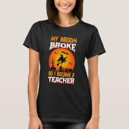 Rolig Halloween-lärare Fullmåne Häxa Grafik T Shirt