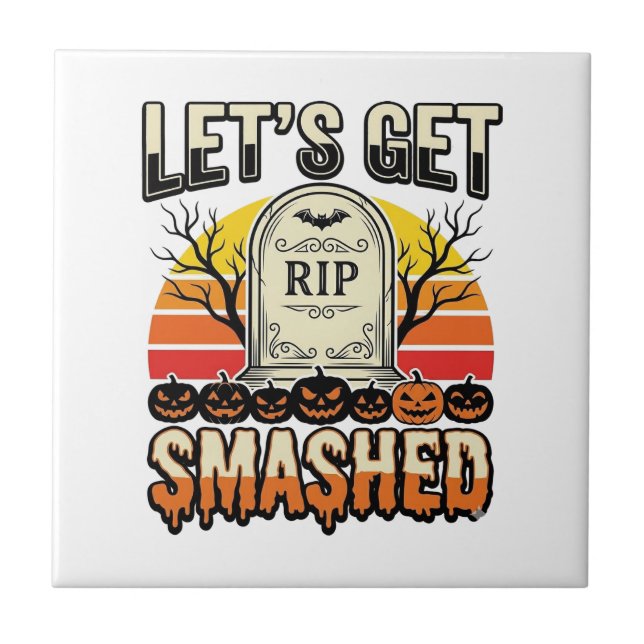 Rolig Halloween Let's Få Smadralt Kyrkogårdsdesign Kakelplatta (Framsidan)