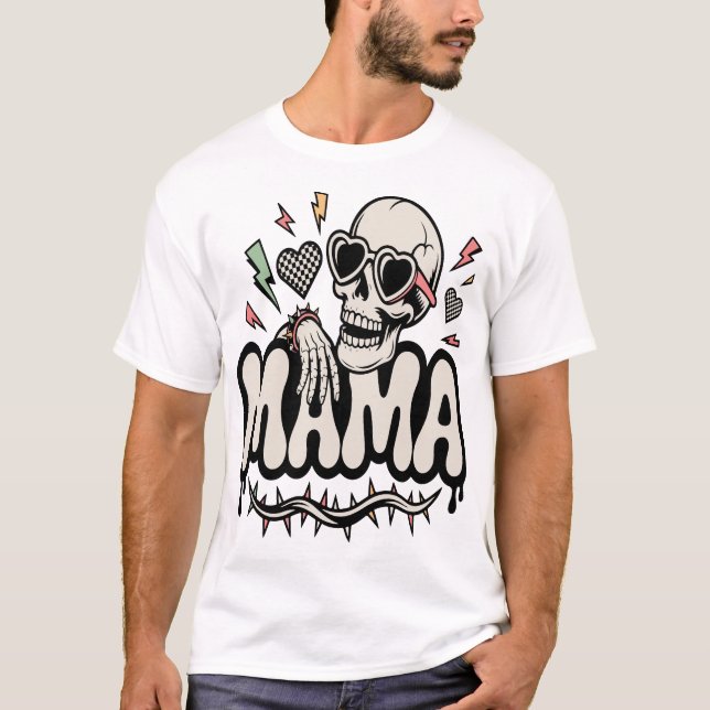 Rolig Halloween Mamma Cool Skelett T Shirt (Framsida)