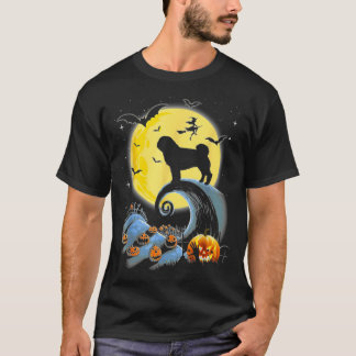 Rolig Halloween med Pug Hund och Måne  T Shirt
