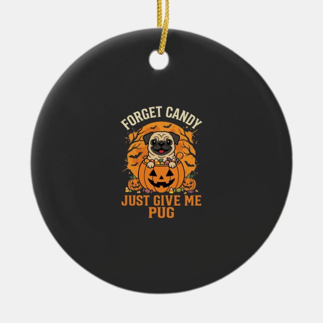 Rolig Halloween Mops Konfektdesign_1 Julgransprydnad Keramik (Framsidan)