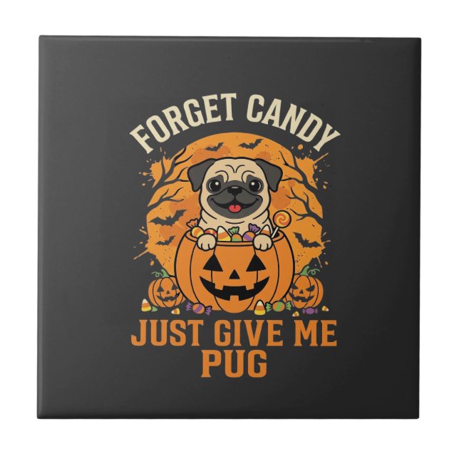 Rolig Halloween Mops Konfektdesign_1 Kakelplatta (Framsidan)