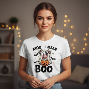 Rolig Halloween Mu Jag Menar Boo Söt Spökko T Shirt