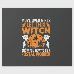 Rolig Halloween Postarbetare Häxa Katt Grafik Presentpapper