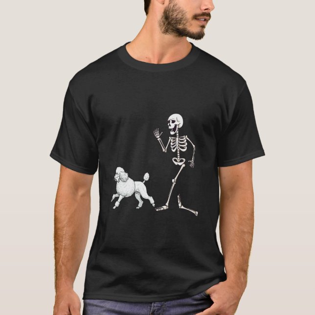 Rolig Halloween Pudel och Skelett T Shirt (Framsida)