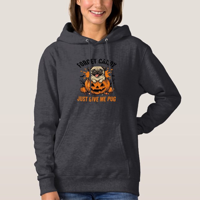 Rolig Halloween Pug Glöm Godis T-Shirt Design_1 (Framsida)