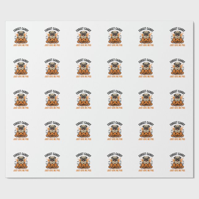 Rolig Halloween Pug Glöm Godis T-Shirt Design_1 Presentpapper (Platt)