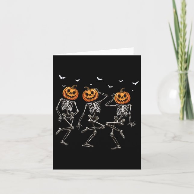 Rolig Halloween-pumpa Dansande Skelett Kostym W Kort (Framsida)