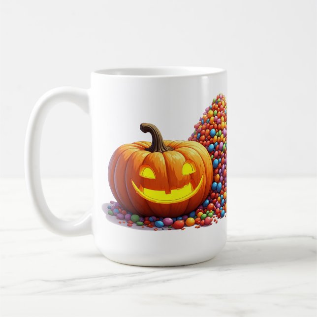 Rolig Halloween-pumpa och sötsakssamling Kaffemugg (Vänster)