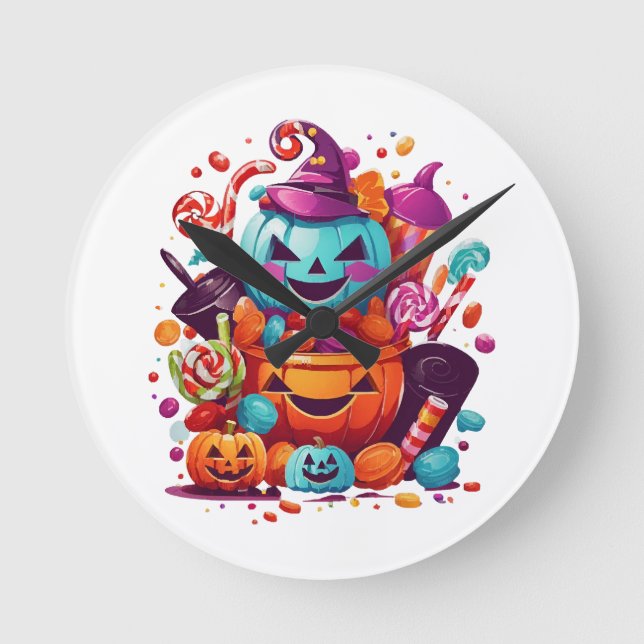 rolig halloween-pumpa rund klocka (Framsida)