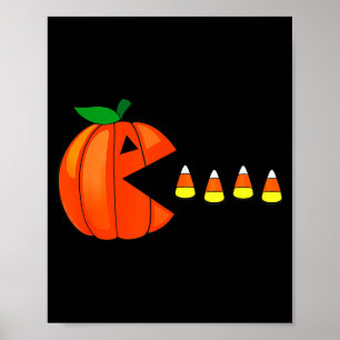 Rolig Halloween-pumpa som äter majskorn Poster