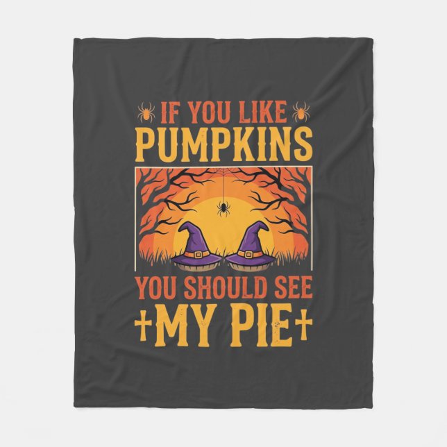 Rolig Halloween Pumpapaj Häxa Design_1 Fleecefilt (Framsidan)