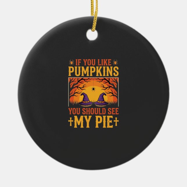 Rolig Halloween Pumpapaj Häxa Design_1 Julgransprydnad Keramik (Framsidan)
