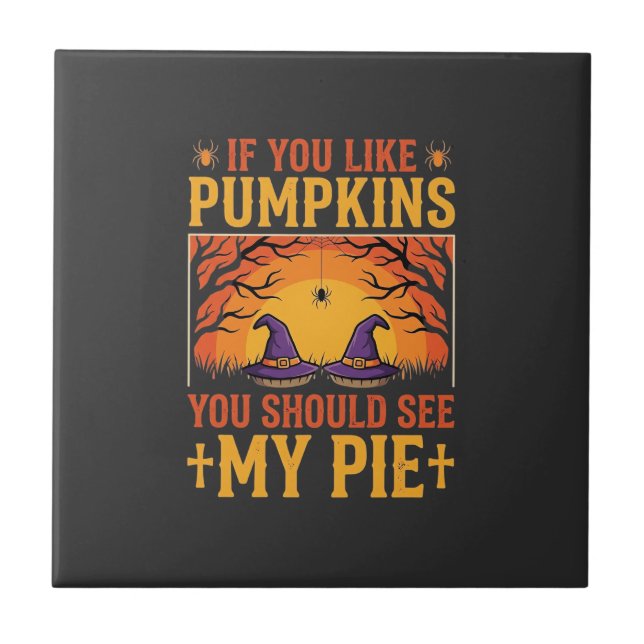 Rolig Halloween Pumpapaj Häxa Design_1 Kakelplatta (Framsidan)