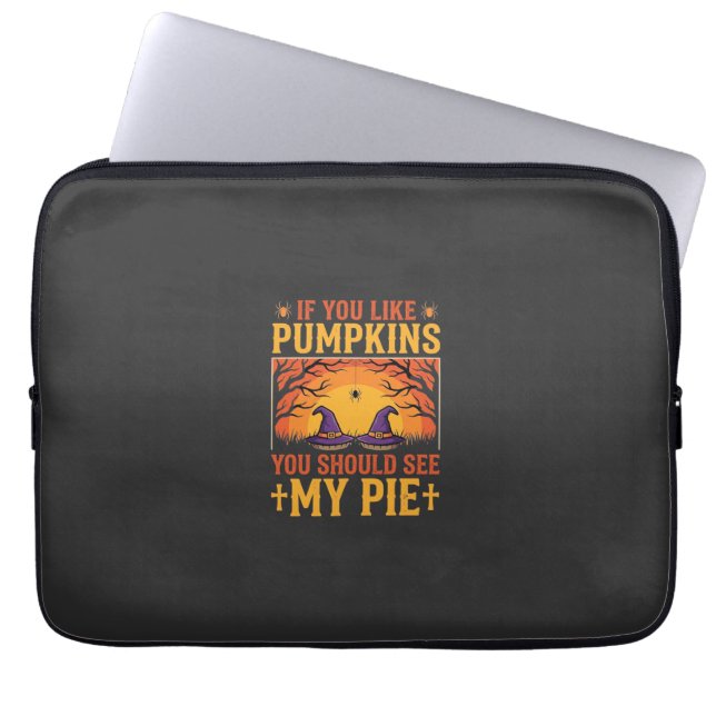 Rolig Halloween Pumpapaj Häxa Design_1 Laptop Fodral (Framsidan)