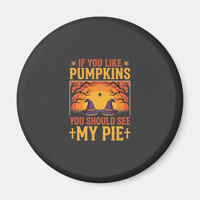 Rolig Halloween Pumpapaj Häxa Design_1 Magnet (Framsidan)