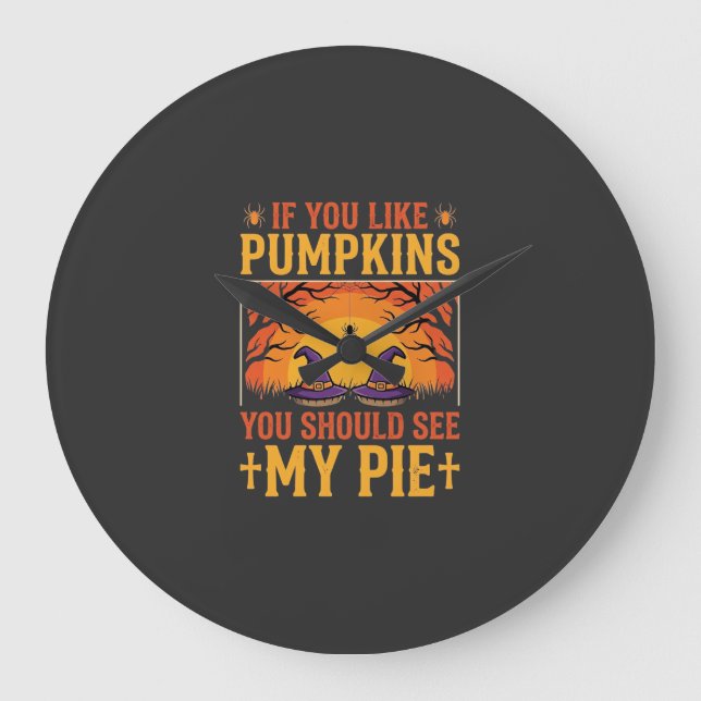 Rolig Halloween Pumpapaj Häxa Design_1 Stor Klocka (Framsida)