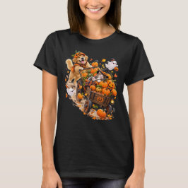 Rolig Halloween-pumpkinsvagnsresa med sömnig katt T Shirt