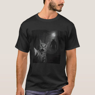 Rolig Halloween rädd katt selfie varulv Alpha W T Shirt