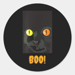 Rolig Halloween Retro Svart Katt Boo Silhuett Runt Klistermärke