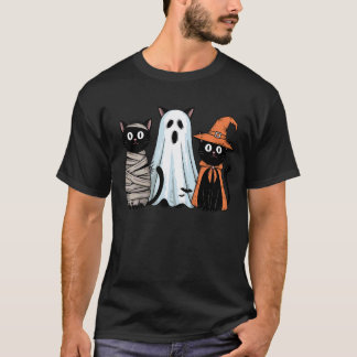Rolig Halloween Retro Trio av Svarta Katter Pumpa T Shirt