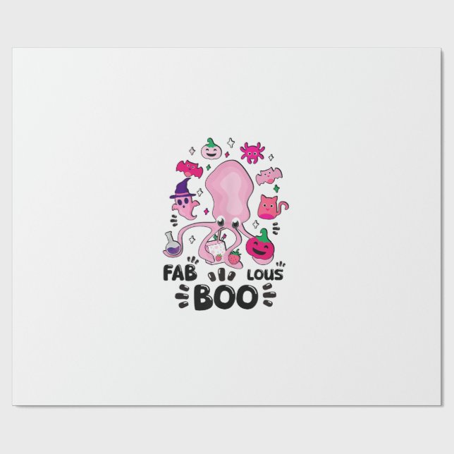 Rolig Halloween Rosa Katt Spökgymnastik Bläckfisk  Presentpapper (Platt)
