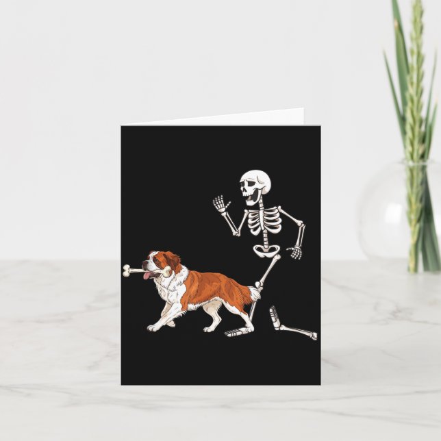Rolig Halloween Saint Bernard och skelett Kort (Framsida)