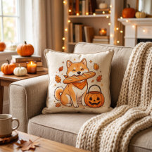 Rolig Halloween Shiba Inu Hund Baguette Bröd Kudd