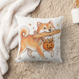 Rolig Halloween Shiba Inu Hund Baguette Bröd Kudde