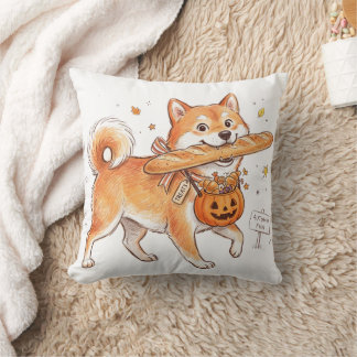 Rolig Halloween Shiba Inu Hund Baguette Bröd Kudde