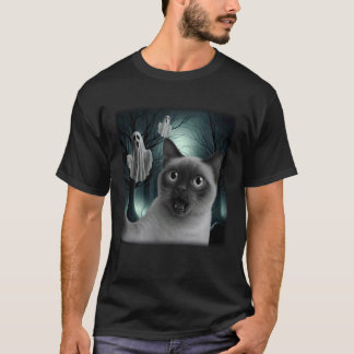 Rolig Halloween Siam Cat Selfie med spöklik gäst T Shirt