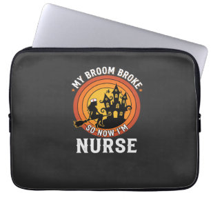 Rolig Halloween Sjuksköterska Häxa Kvast Kostym Gr Laptop Fodral