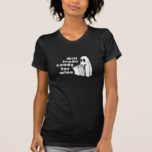 Rolig Halloween   ska handelgodis för vin Tee Shirt