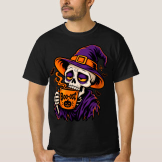 Rolig Halloween Skalle T-Shirt | Kaffeberoende Boo