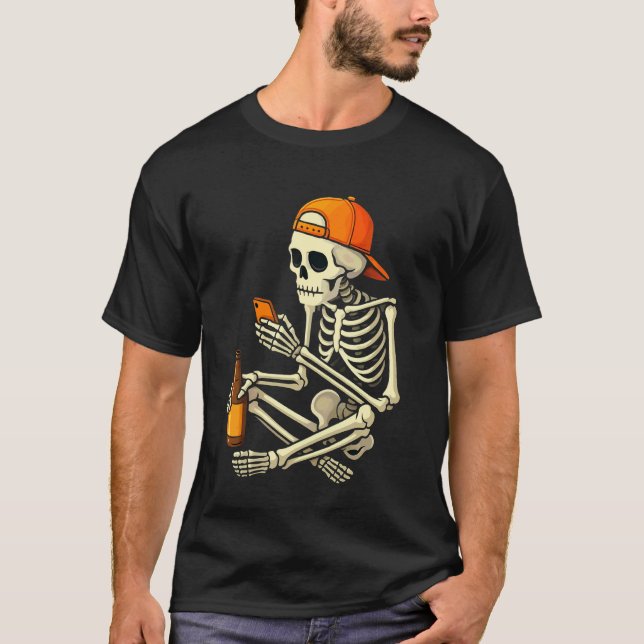 Rolig Halloween-skelett-doomscrolling-kostym T Shirt (Framsida)