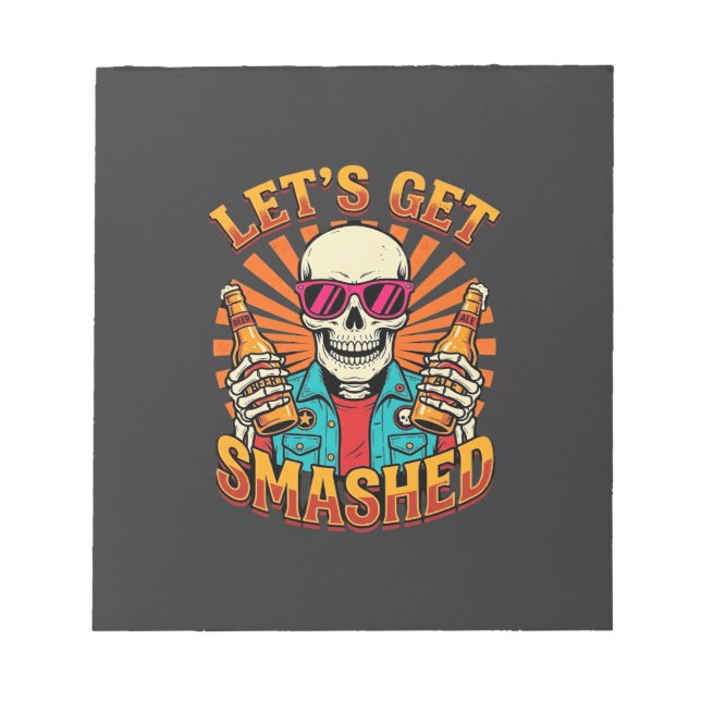 Rolig Halloween Skelett Öl Smashed Design_1 Anteckningsblock (Framsida)