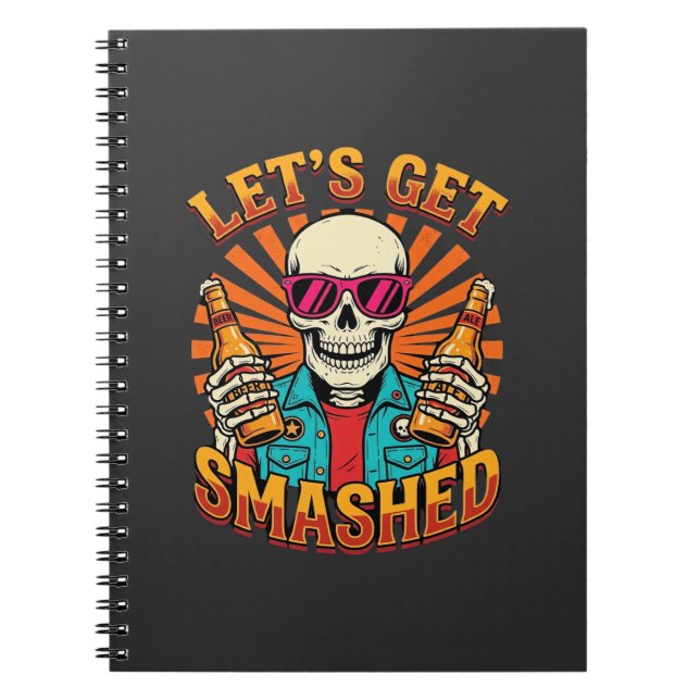 Rolig Halloween Skelett Öl Smashed Design_1 Anteckningsbok (Framsidan)